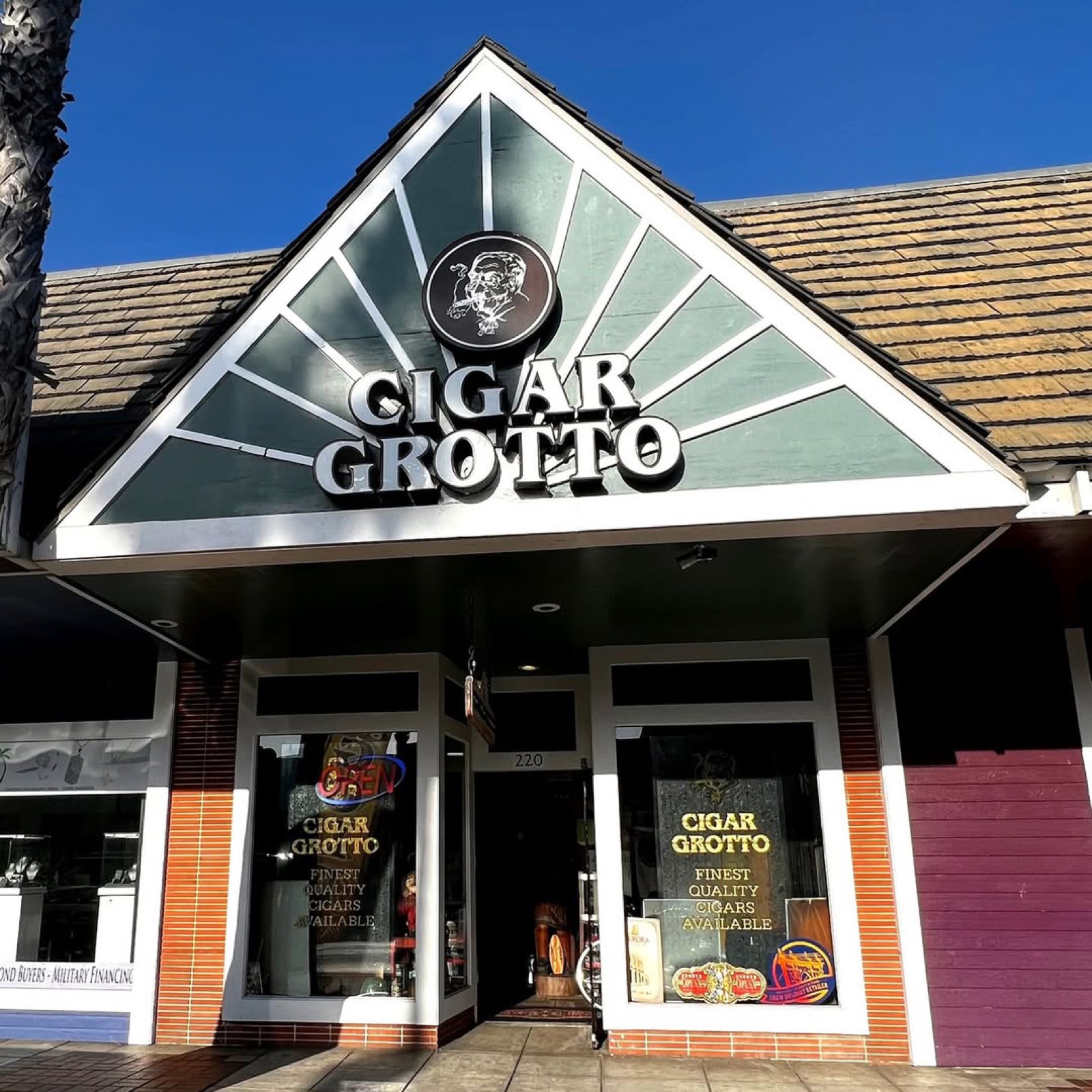 Cigar Grotto storefront on North Coast Highway in Oceanside, California